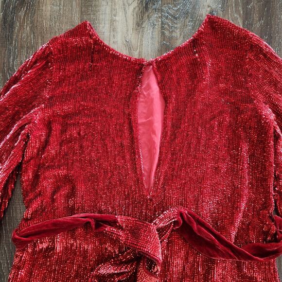 Retrofete Grace Mini Sequin Dress in Red Size Small Belt Long Sleeve - Picture 3 of 14